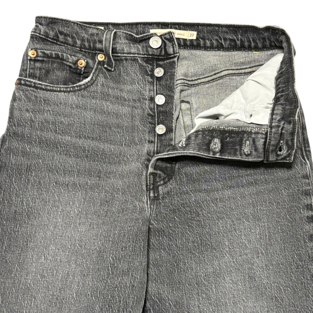 Levi's Ribcage Straight Ankle Jeans Black High Rise Button Fly Festival Boho 27 - Picture 11 of 15